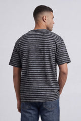 Men’s Tomato Store Striped Slub T-Shirt With Washed Lines Relaxed Fit Ribbed Crew Neck