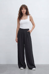 Women’s Tomato Store Tailored Flow Pants With Soft Draped Twill Texture Plain Solid Dye Surface Front Pleat Detail