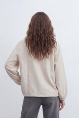Women’s Tomato Store Soft Utility Jacket With Washed Linen Look Texture Plain Solid Surface Front Button Closure Flap Pocket Detail