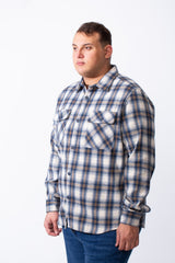 Men's Big Size Classic Neck Button Flip Chest Pockets Full Button Closure Plaid Pattern Features Soft Fleece Lining Ultimate Warmth Shirt