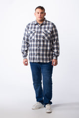 Men's Big Size Classic Neck Button Flip Chest Pockets Full Button Closure Plaid Pattern Features Soft Fleece Lining Ultimate Warmth Shirt