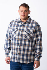 Men's Big Size Classic Neck Button Flip Chest Pockets Full Button Closure Plaid Pattern Features Soft Fleece Lining Ultimate Warmth Shirt