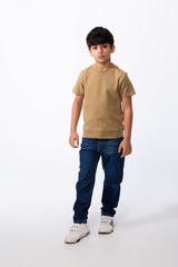 Boy's Short-Sleeve T-Shirt Tomato Store Textured Knit Fabric Ribbed Crew Neckline Breathable Material Slim Comfy Fit
