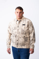 Men's Classic Neck With Marble Pattern Flap Closure Chest Pockets Textured Ripped Fabric Tomato Store Big Size Slim Fit Jacket