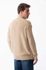 Men's High Neck Half Zip Long Sleeves With Textured Ribbed Knit Fabric Practical Slim Fit Pullover