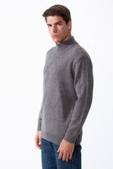Men's High Collar Long Sleeve Practical Knit Fabric Front Stripe Design Slim Fit Basic Perfect For Layering Pullover