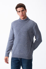 Men's High Collar Long Sleeve Practical Knit Fabric Front Stripe Design Slim Fit Basic Perfect For Layering Pullover