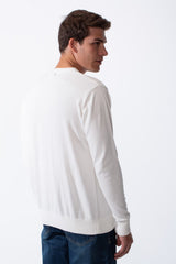Men's Long Sleeve Classic Crew Neck Subtle Embossed Diagonal Line Pattern Across Front Textured Fabric Casual Every Day Wear Slim Fit Pullover