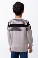 Boy's Crew Neck Knit Horizontal Stripes Fine-Rib Collar Cuffs Pullover