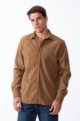 Men's Classic Button Down Design Pointed Collar Buttoned Cuffs Textured Tonal Print Smart-Casual Look Slim Fit Shirt