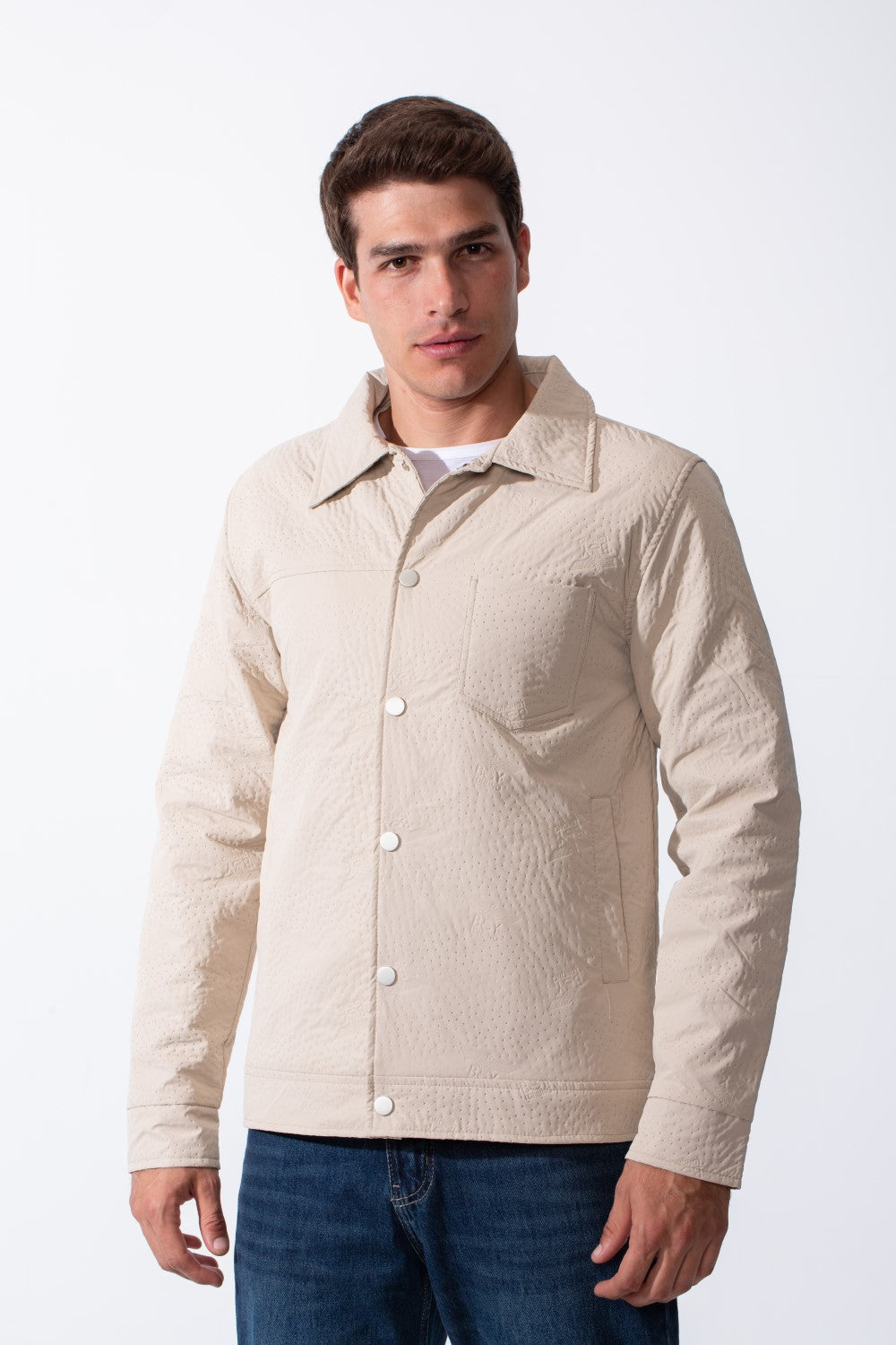 Men's Long Sleeves With Crinkled-Textured Fabric Provided Waterproof Classic Spread Neck Slim Fit Jacket