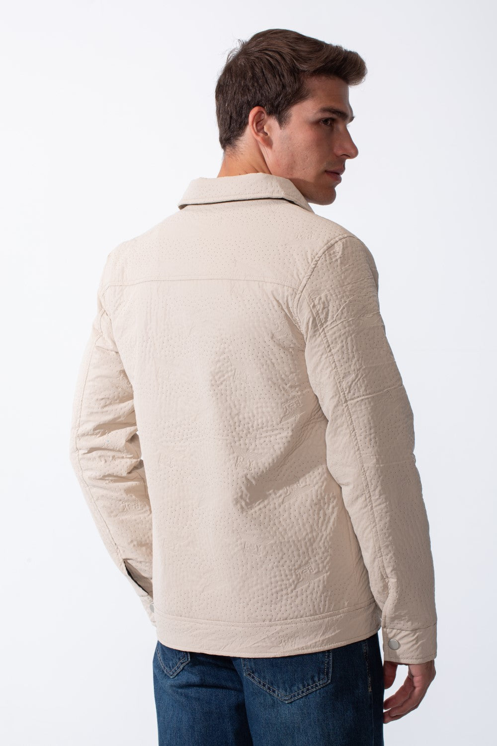 Men's Long Sleeves With Crinkled-Textured Fabric Provided Waterproof Classic Spread Neck Slim Fit Jacket