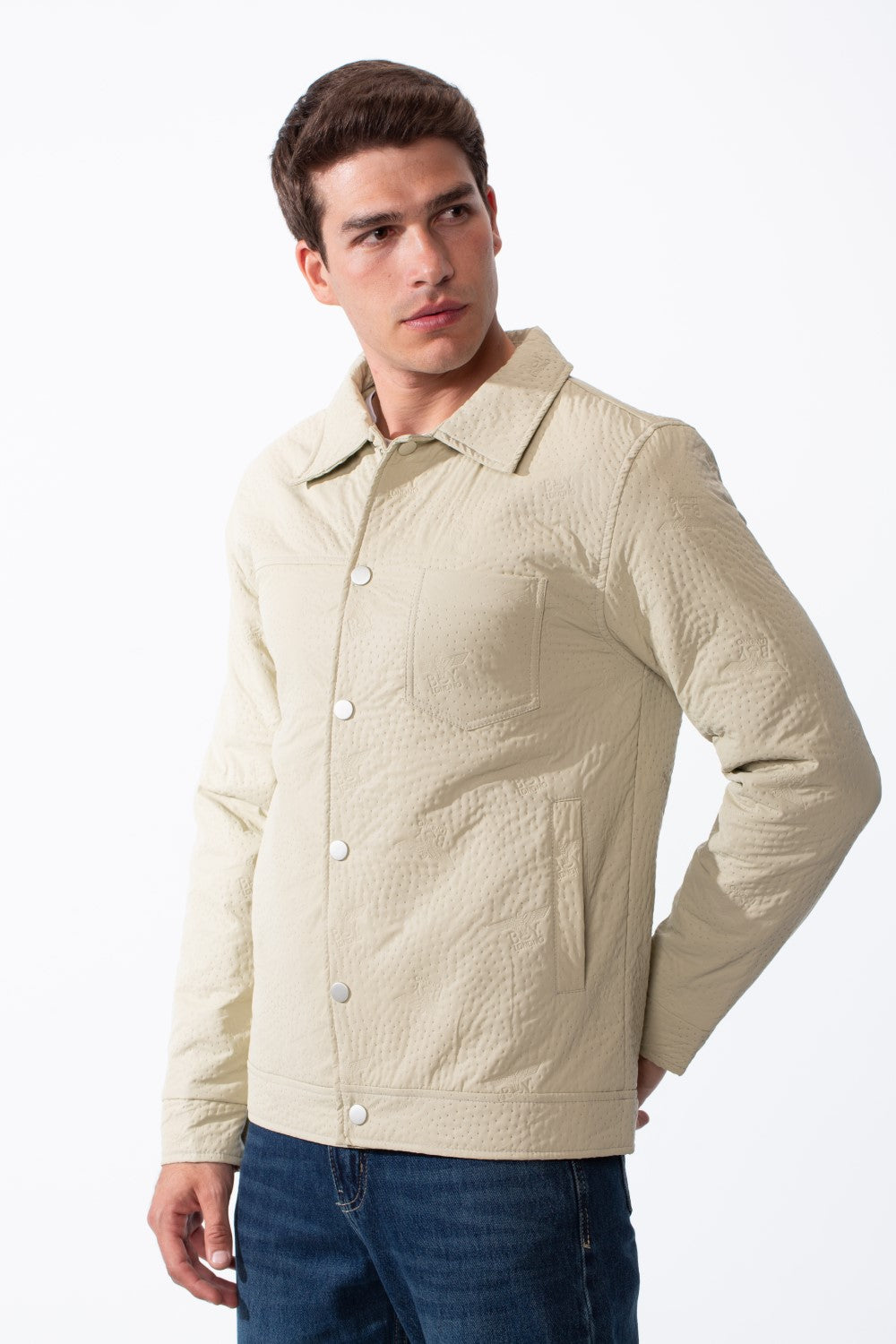 Men's Long Sleeves With Crinkled-Textured Fabric Provided Waterproof Classic Spread Neck Slim Fit Jacket