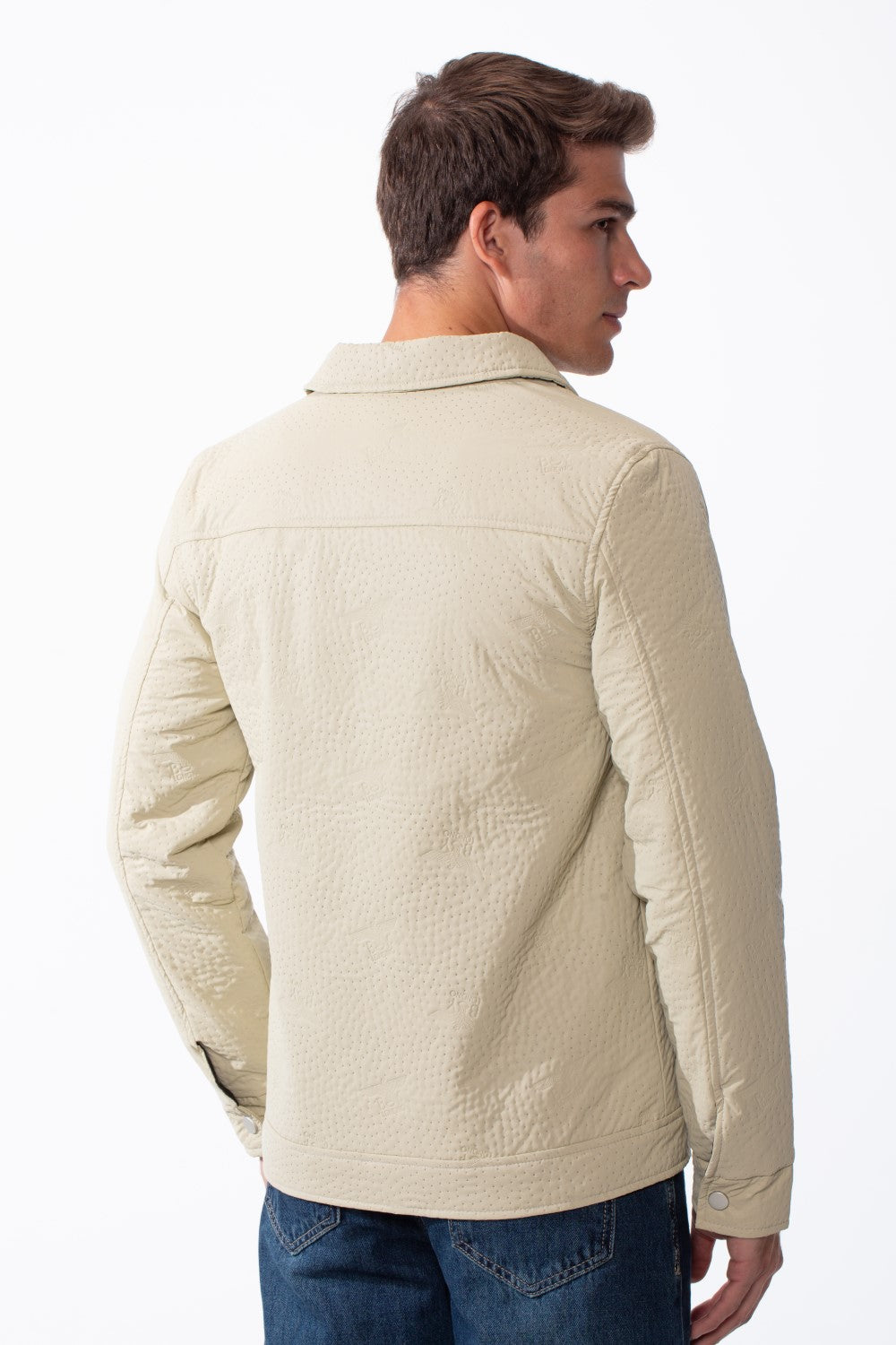 Men's Long Sleeves With Crinkled-Textured Fabric Provided Waterproof Classic Spread Neck Slim Fit Jacket