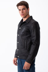 Men's Long Sleeves With Crinkled-Textured Fabric Provided Waterproof Classic Spread Neck Slim Fit Jacket