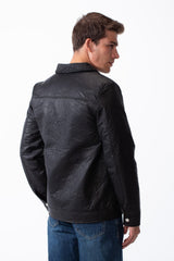 Men's Long Sleeves With Crinkled-Textured Fabric Provided Waterproof Classic Spread Neck Slim Fit Jacket