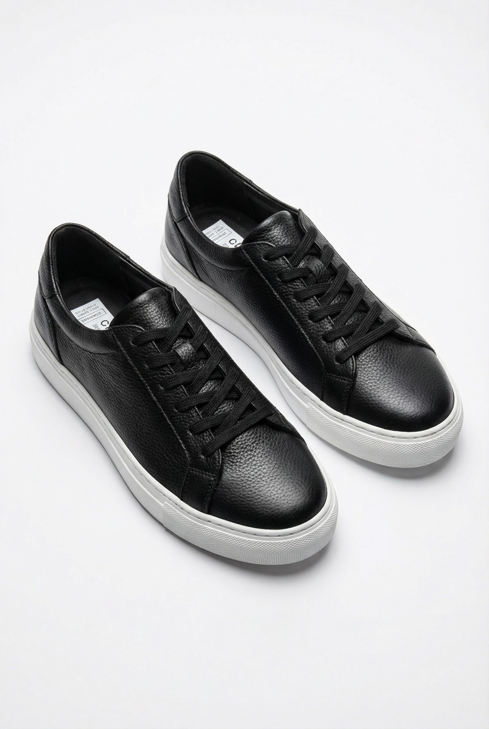 Men’s Grained Leather Low-Top Sneakers Shoes Contrast Chunky Cupsole With Tonal Laces