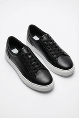 Men’s Grained Leather Low-Top Sneakers Shoes Contrast Chunky Cupsole With Tonal Laces