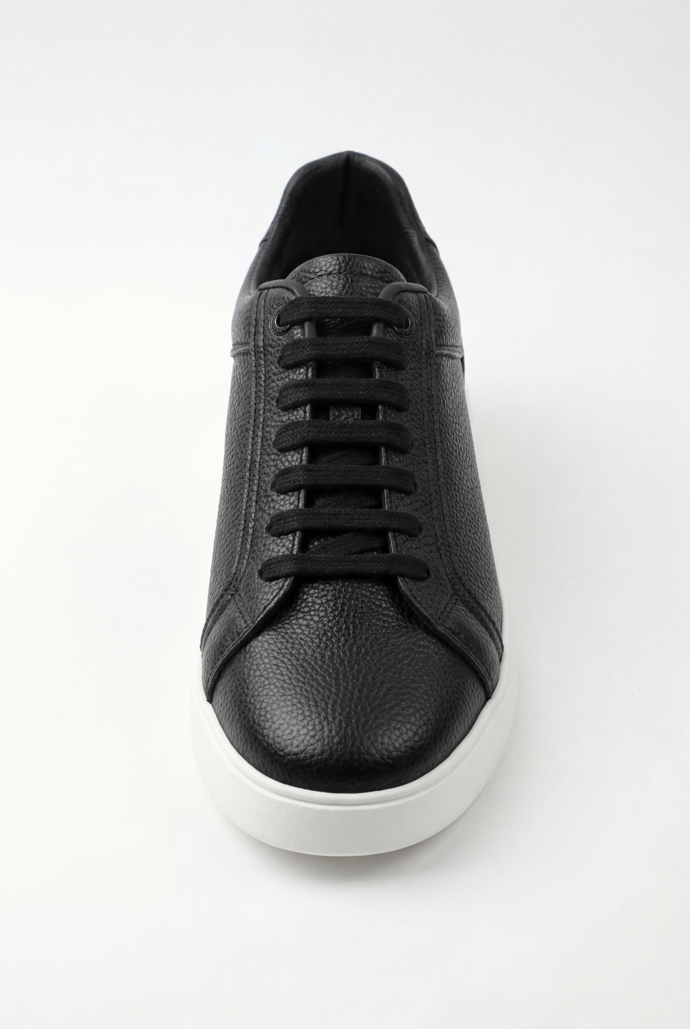 Men’s Grained Leather Low-Top Sneakers Shoes Contrast Chunky Cupsole With Tonal Laces