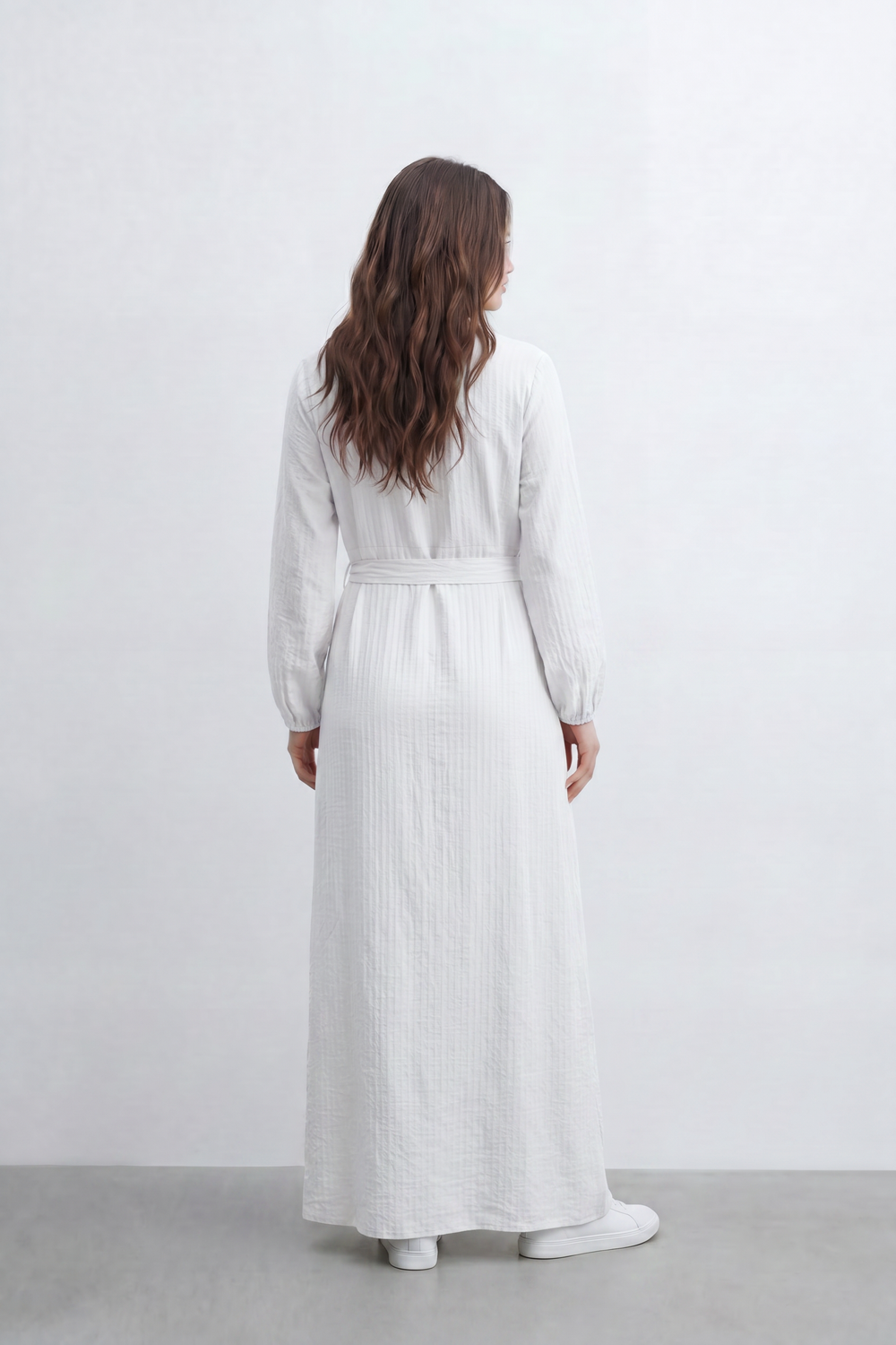 Women’s Tomato Store Desert Gauze Maxi Dress With Allover Cotton Crinkle Slub Texture Front Tassel Tie Detail Self Waist Belt Relaxed Flowing Fit