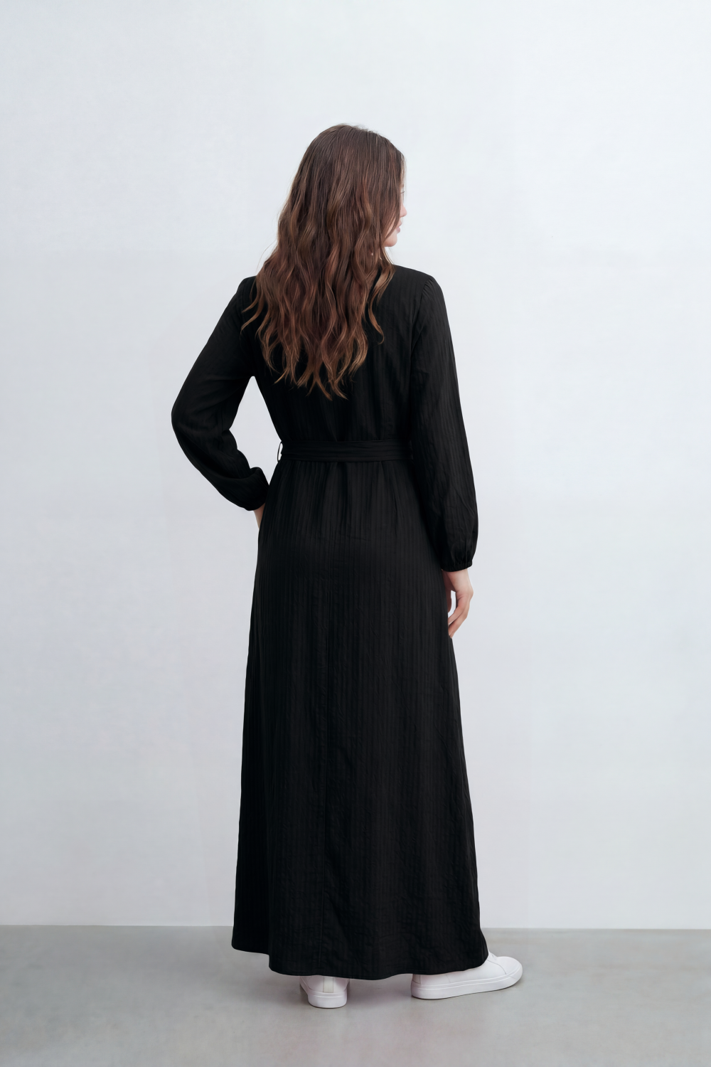 Women’s Tomato Store Desert Gauze Maxi Dress With Allover Cotton Crinkle Slub Texture Front Tassel Tie Detail Self Waist Belt Relaxed Flowing Fit