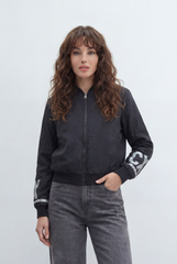 Women’s Tomato Sweatshirt Zip Front Closure Ribbed Trims Bold Sleeve Graphics Large Back Print