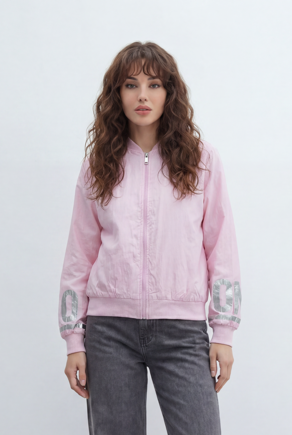 Women’s Tomato Sweatshirt Zip Front Closure Ribbed Trims Bold Sleeve Graphics Large Back Print