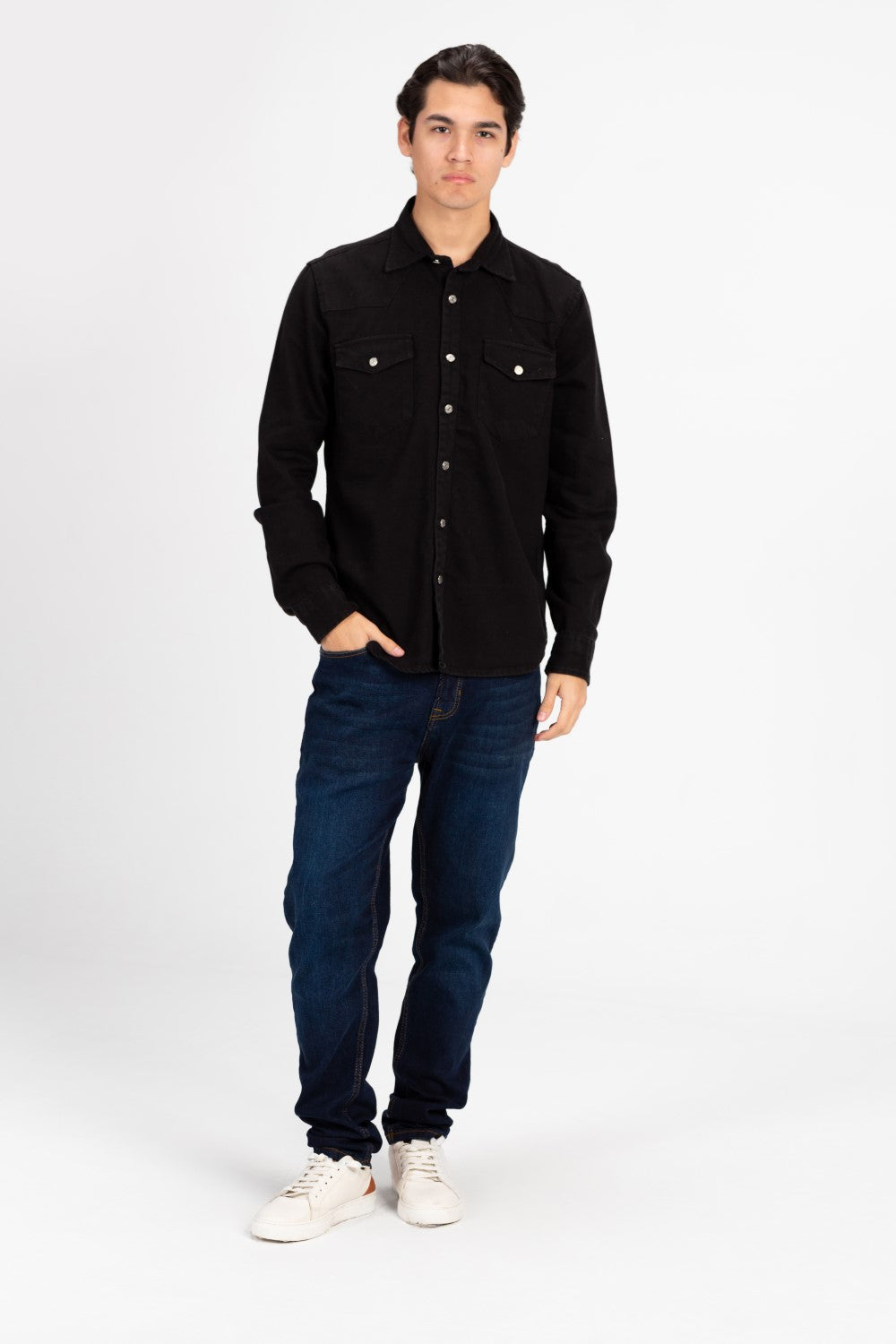 Men's Long Sleeved Gabardine Shirt With Front Pockets