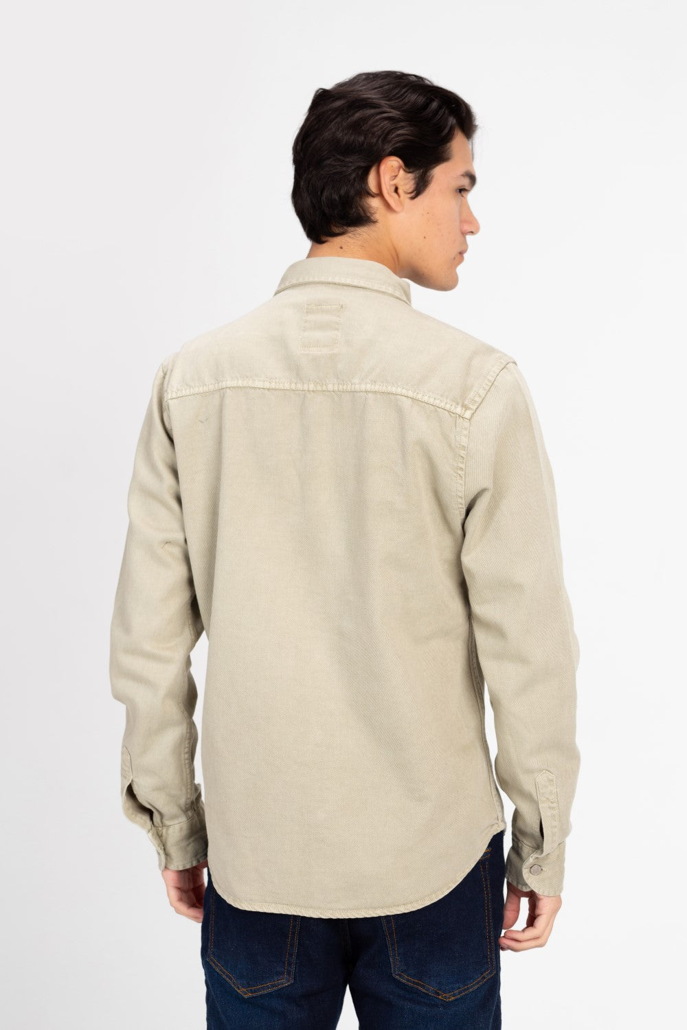 Men's Long Sleeved Gabardine Shirt With Front Pockets