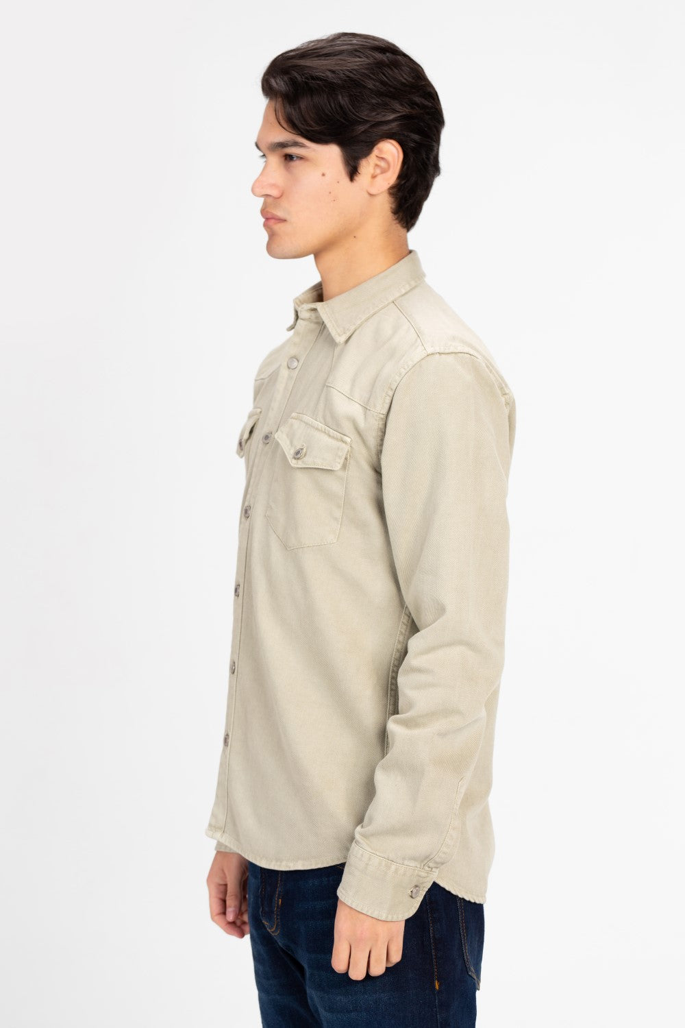 Men's Long Sleeved Gabardine Shirt With Front Pockets