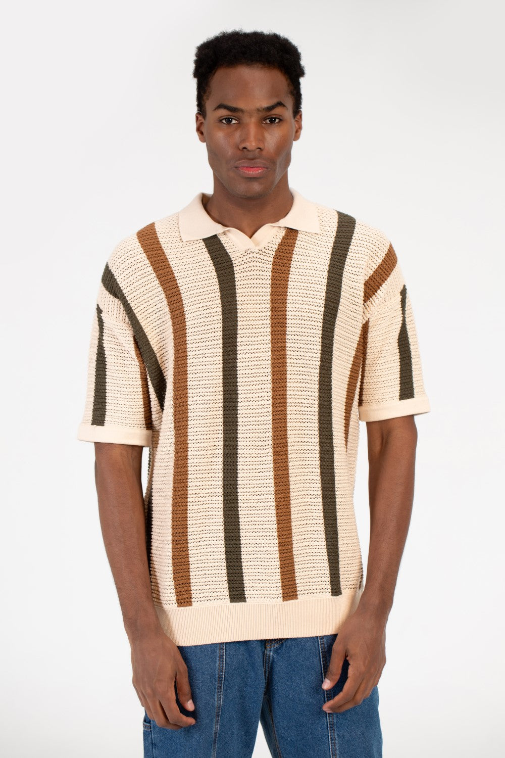 Men's Striped Short Sleeve Polo T-Shirt