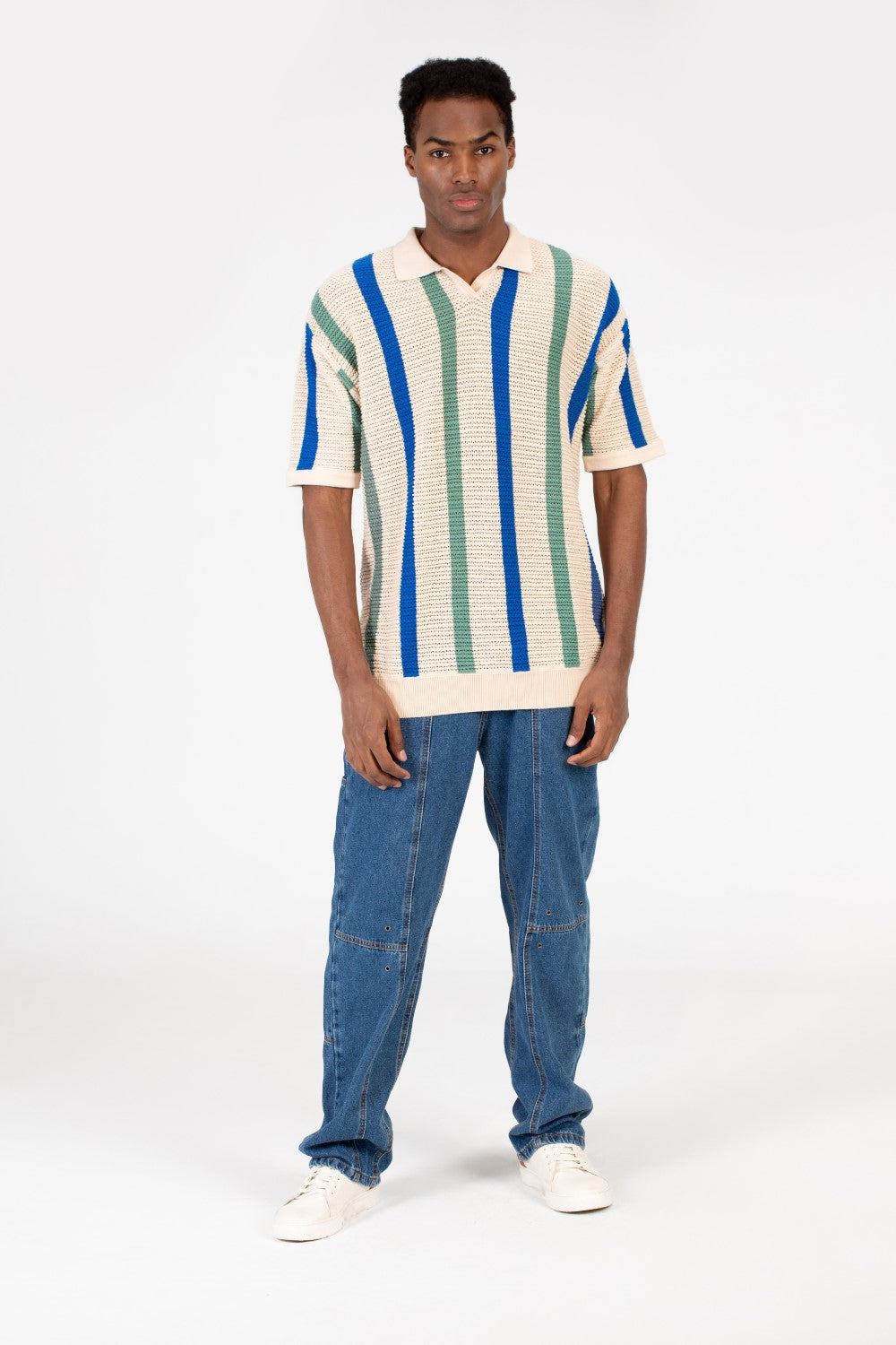 Men's Striped Short Sleeve Polo T-Shirt