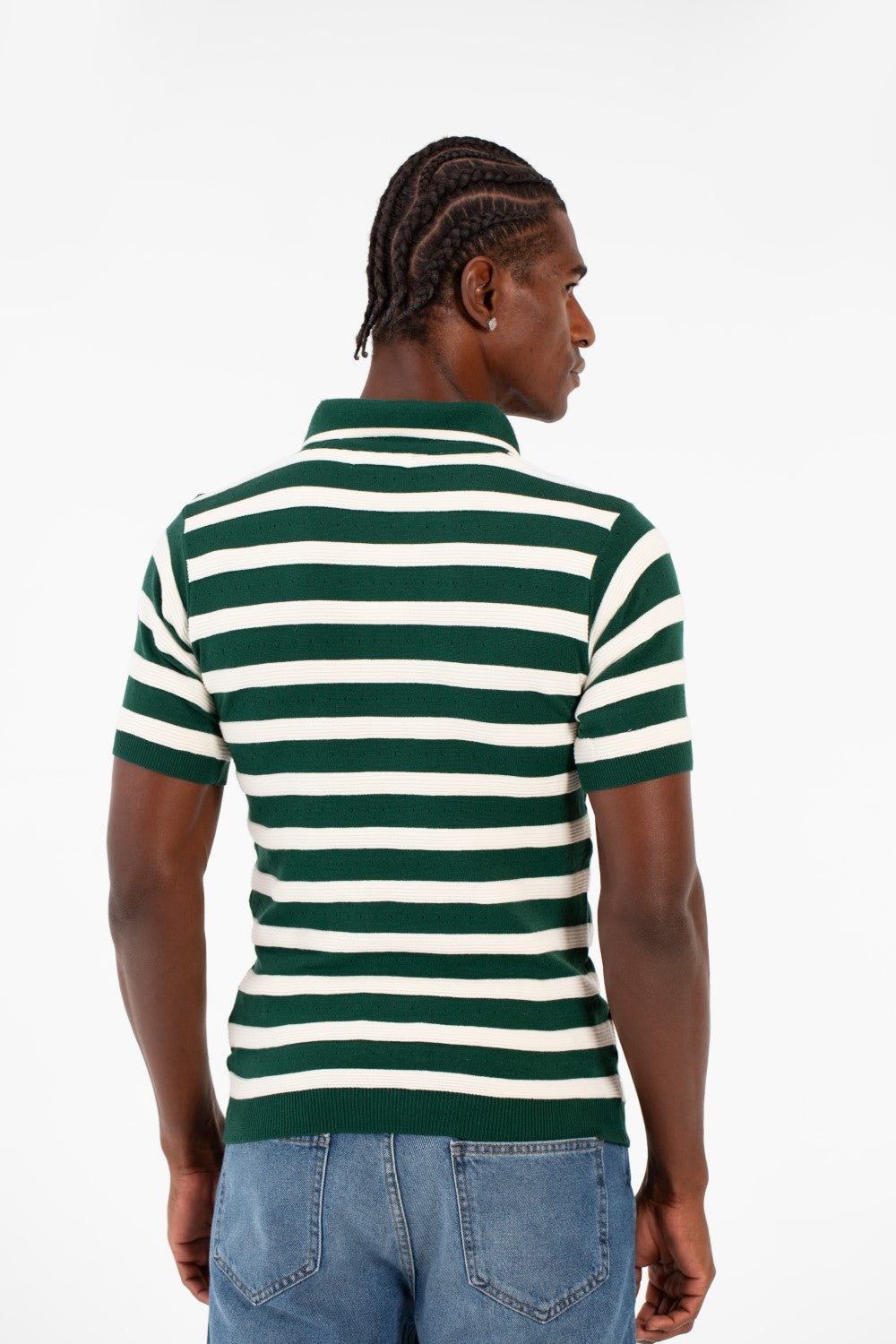 Men's Striped Short Sleeve Slim Fit T-Shirt Half Front Zipper Breathable Fabric
