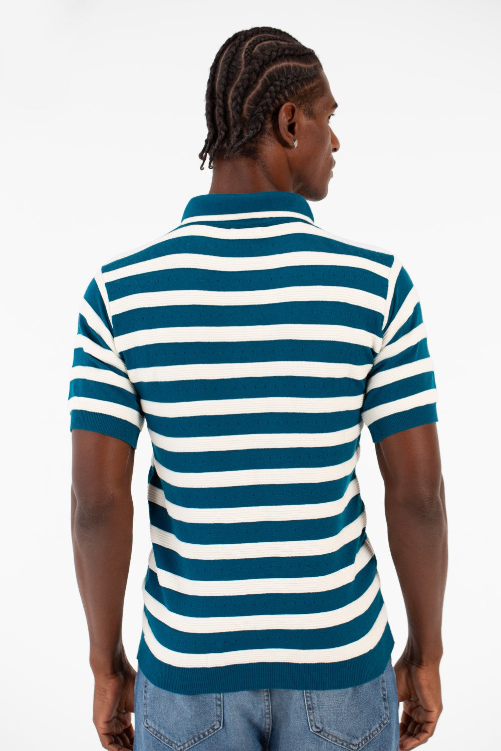 Men's Striped Short Sleeve Slim Fit T-Shirt Half Front Zipper Breathable Fabric