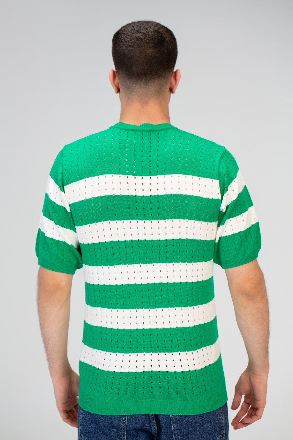 Mens Striped Slim Fit Half Sleeve Trico T-shirt With A Unique Summer Cut
