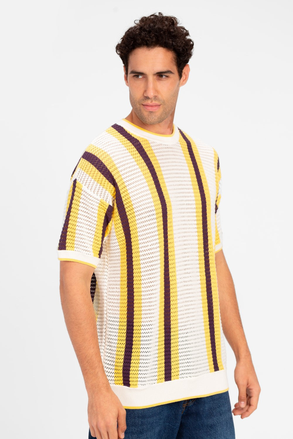 Men's Striped Slim Fit Cotton Knit T-Shirt