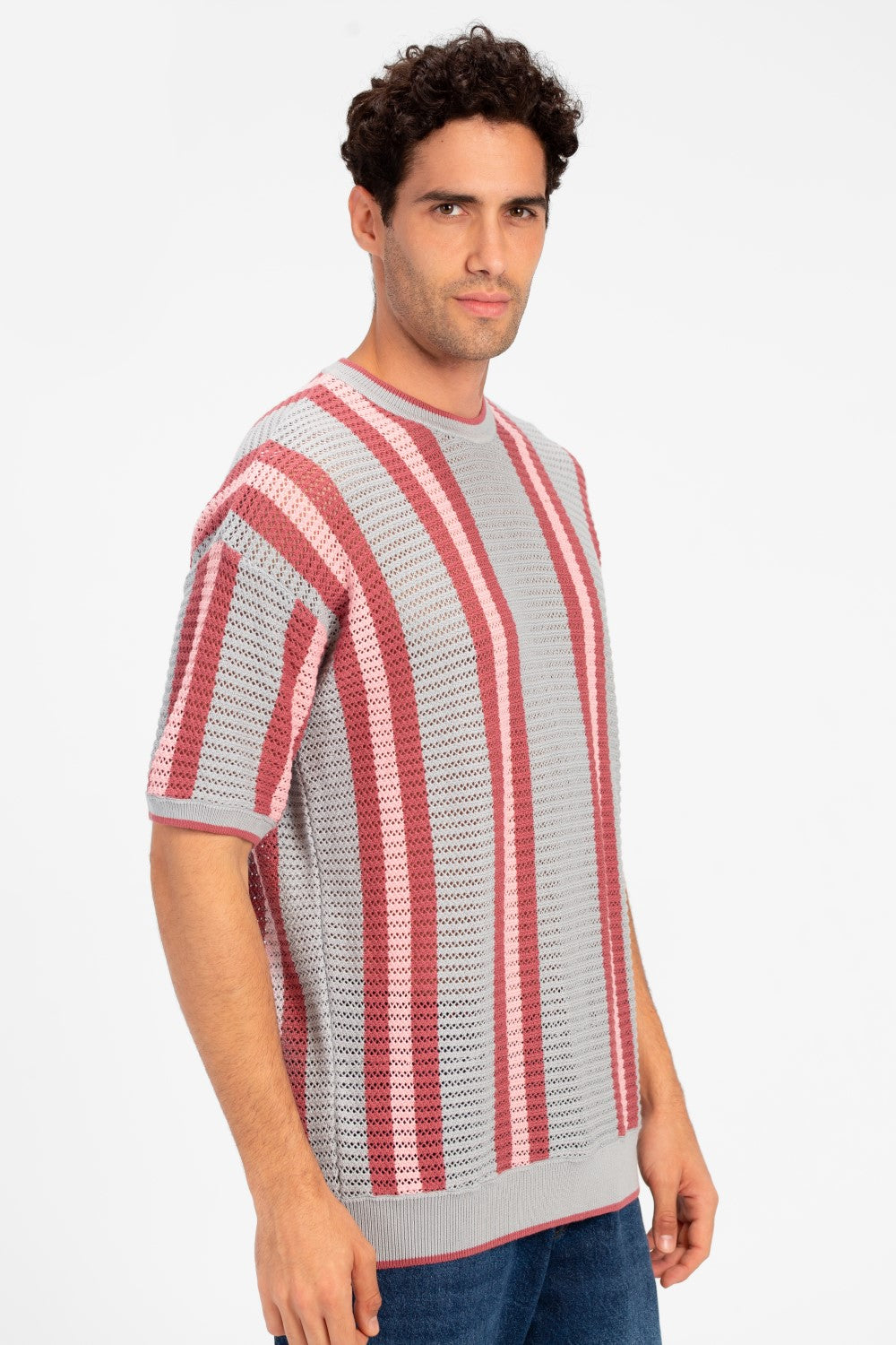 Men's Striped Slim Fit Cotton Knit T-Shirt