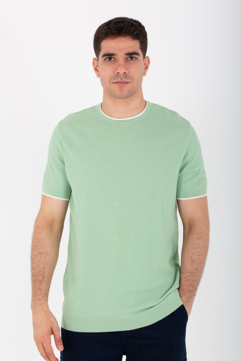 Mens Basic Plain Half Sleeves Round Neck T-shirt Slim Fit