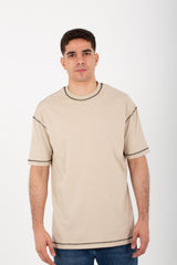 تيشيرت رجالي اوفر سايز أساسي بياقة دائرية وأكمام قصيرة