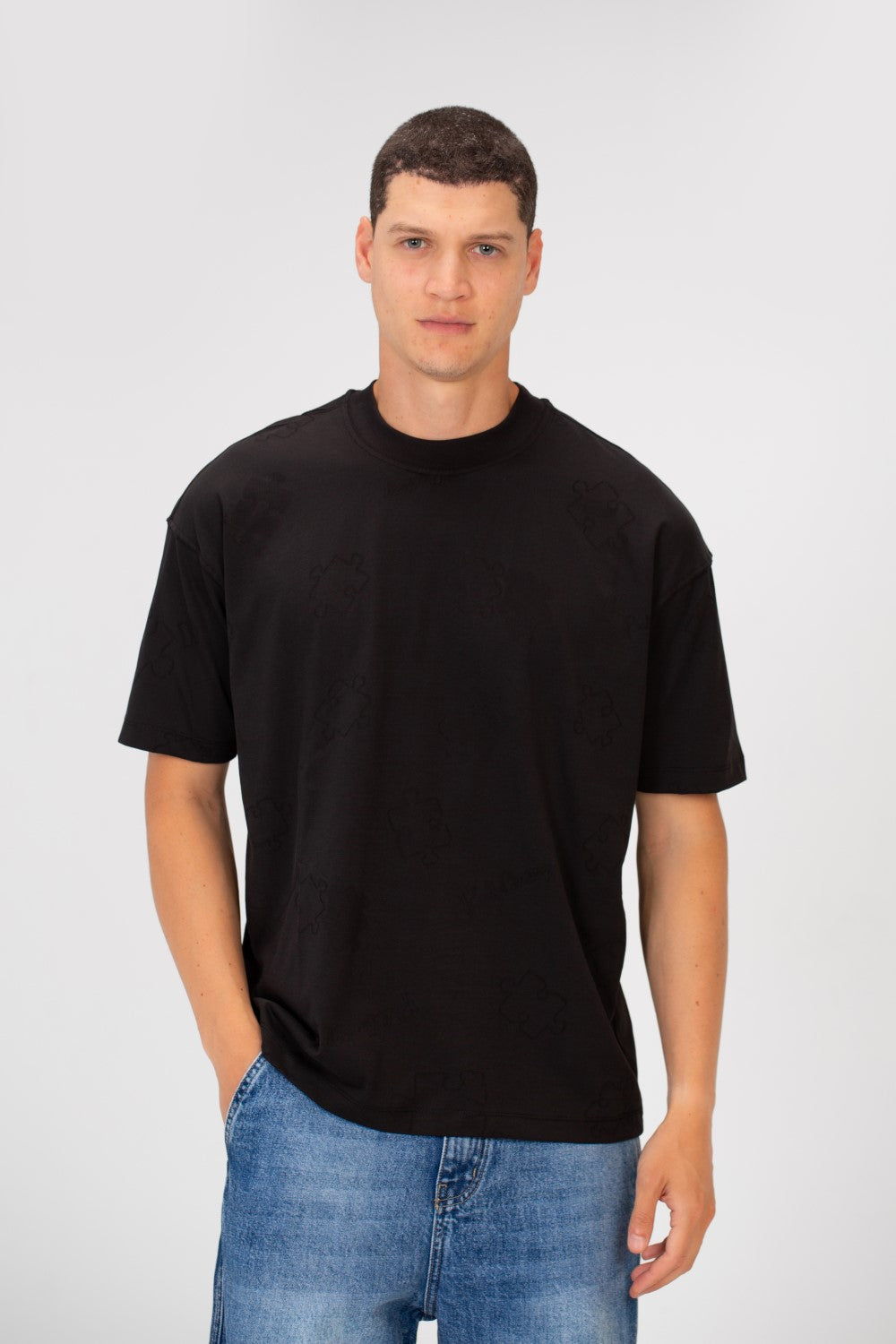 Men's Basic Puzzle Print Regular Fit Round Neck Short Sleeves T-shirt