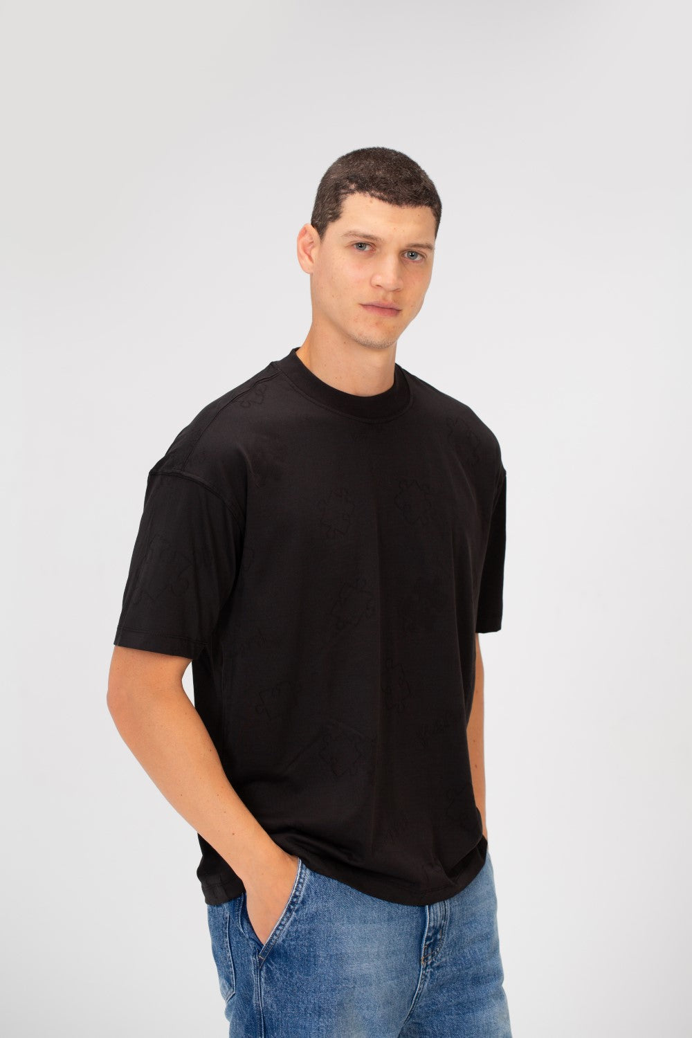 Men's Basic Puzzle Print Regular Fit Round Neck Short Sleeves T-shirt