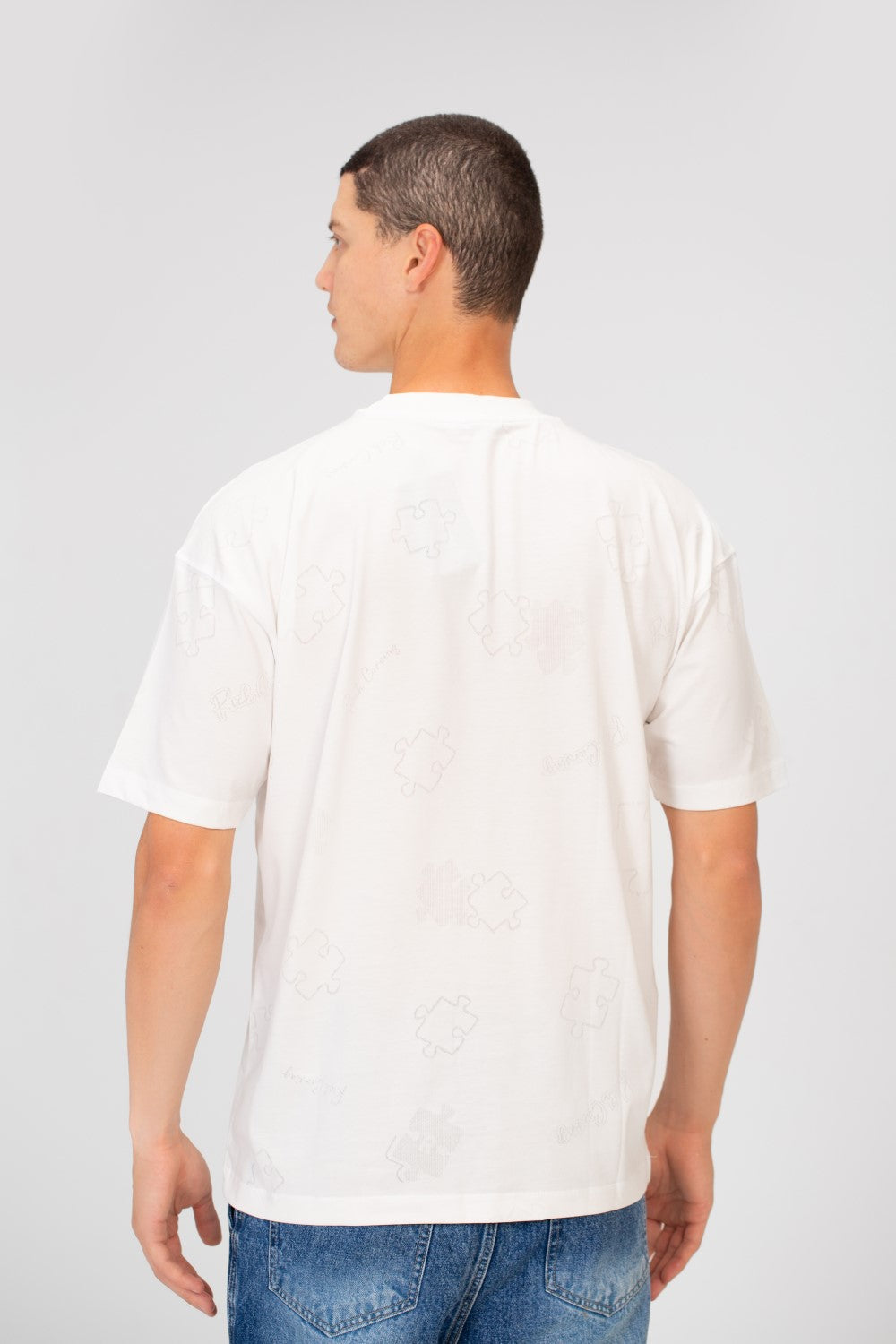 Men's Basic Puzzle Print Regular Fit Round Neck Short Sleeves T-shirt