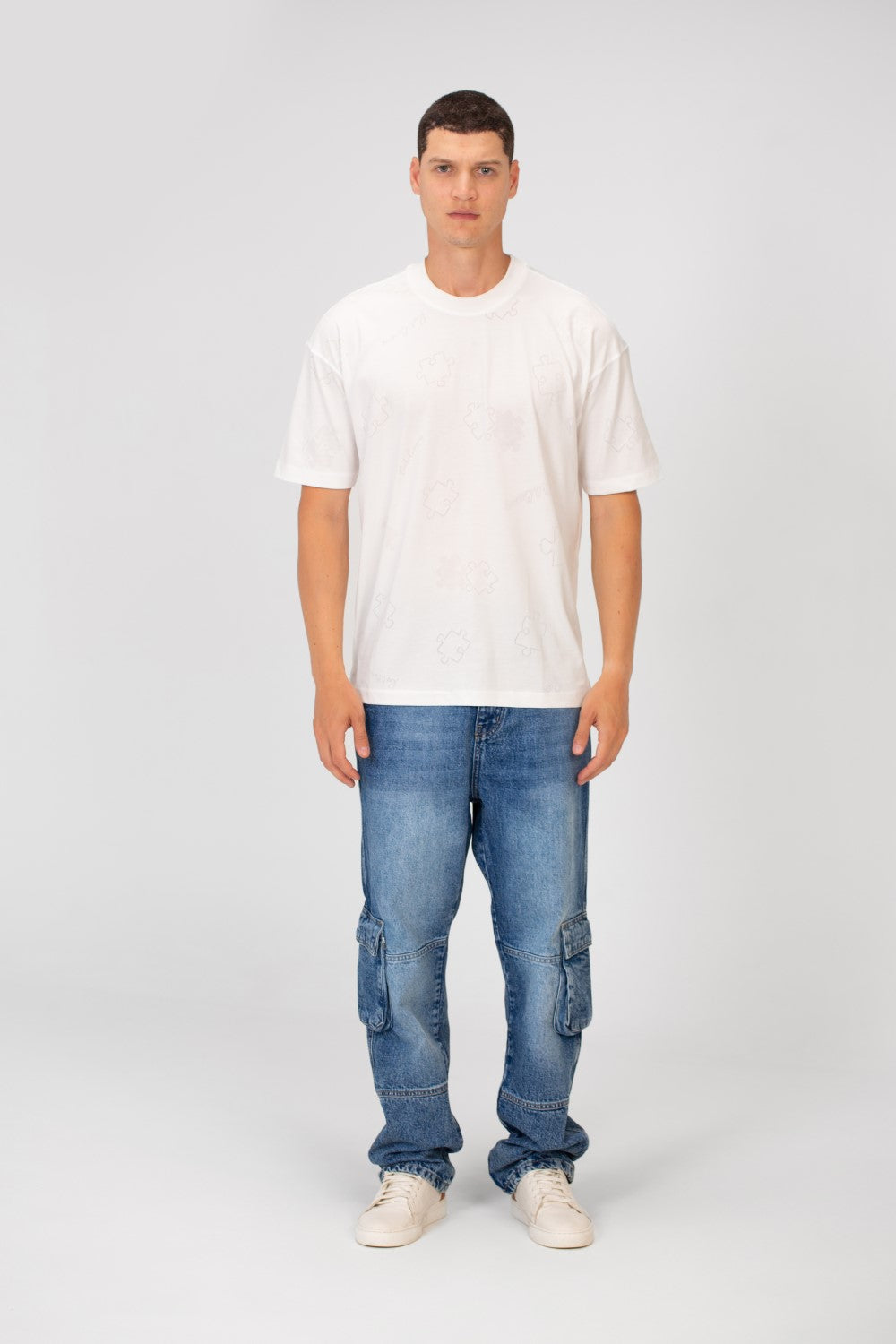Men's Basic Puzzle Print Regular Fit Round Neck Short Sleeves T-shirt