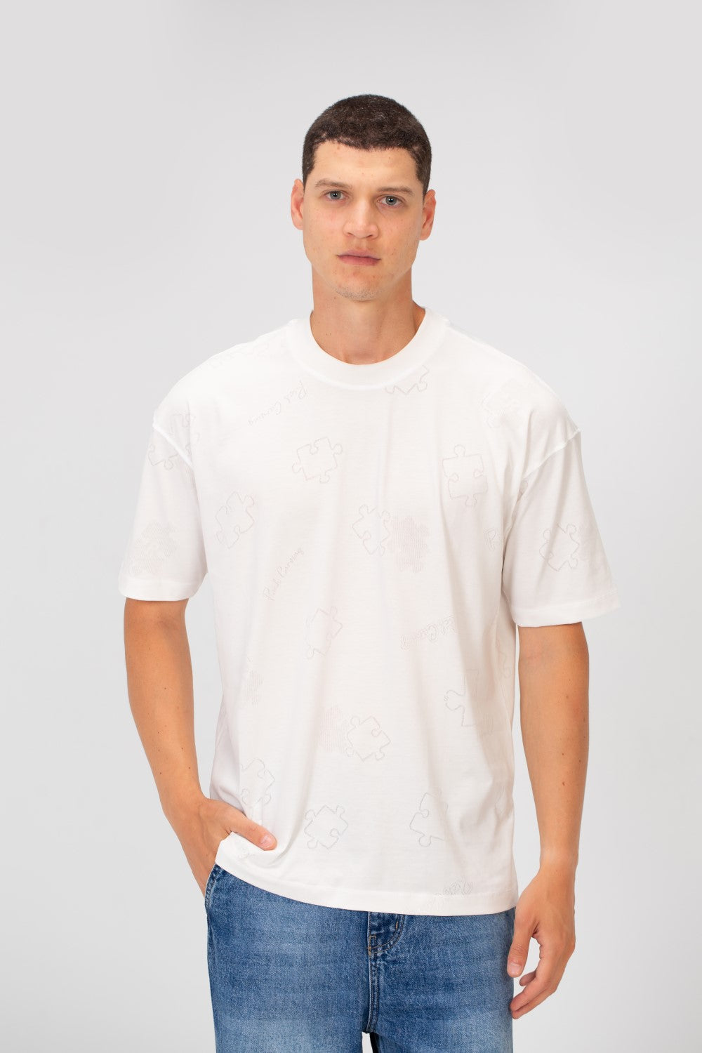 Men's Basic Puzzle Print Regular Fit Round Neck Short Sleeves T-shirt