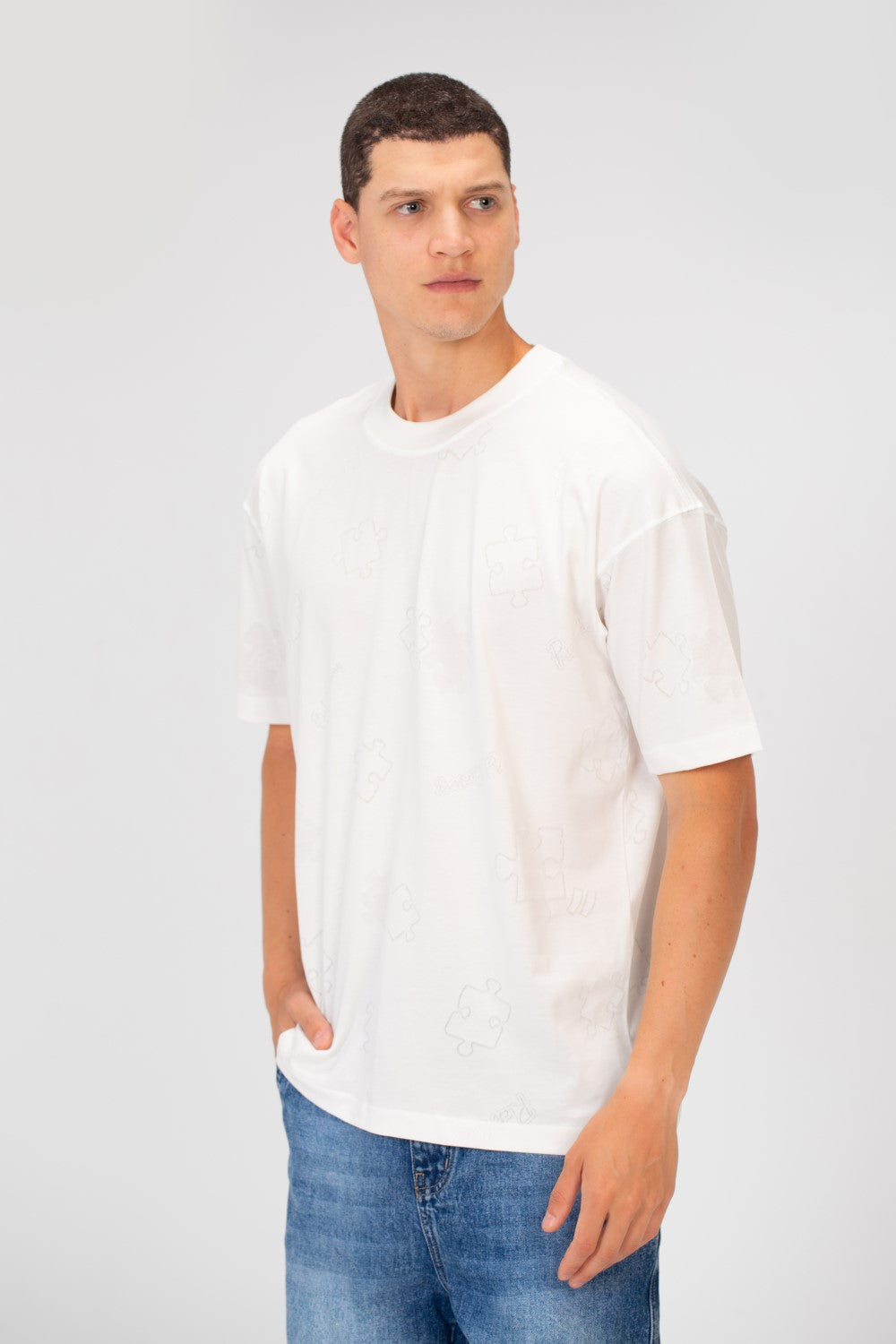 Men's Basic Puzzle Print Regular Fit Round Neck Short Sleeves T-shirt