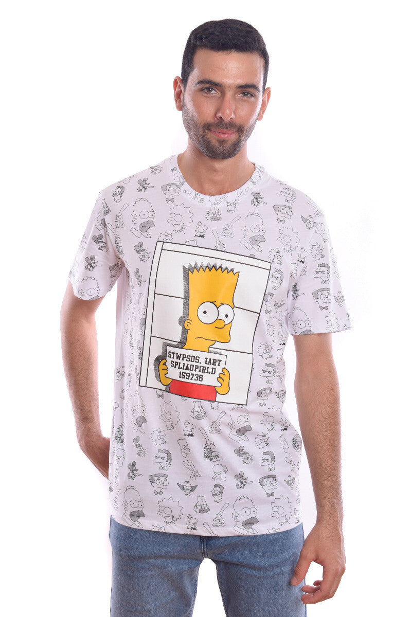 Men's Basic Front Printed The Simpsons Regular Fit Cotton T-shirt