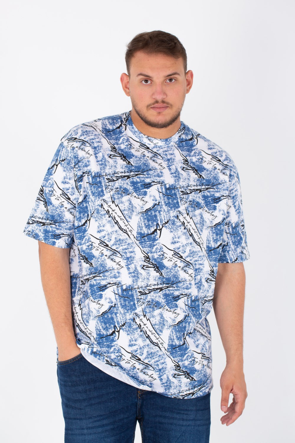 Men's Big Size Round Neck Short Sleeves T-Shirt With Full Print