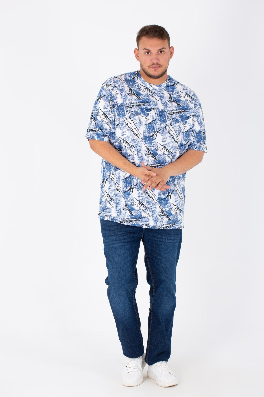 Men's Big Size Round Neck Short Sleeves T-Shirt With Full Print