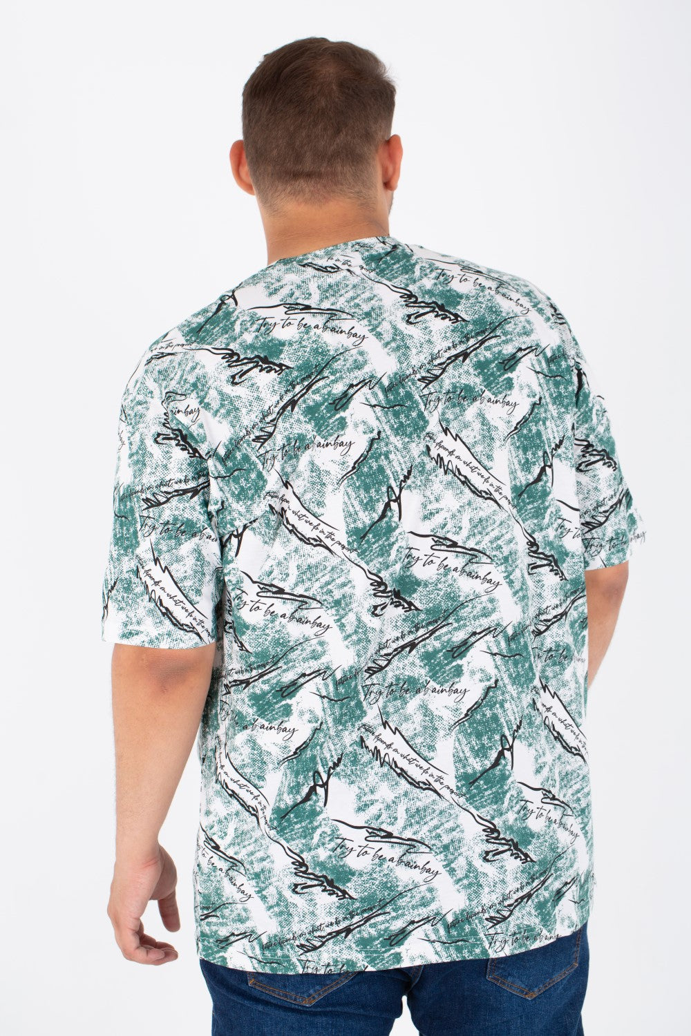 Men's Big Size Round Neck Short Sleeves T-Shirt With Full Print