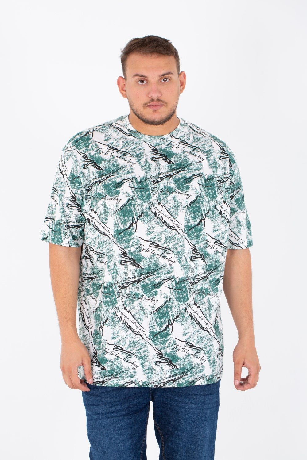 Men's Big Size Round Neck Short Sleeves T-Shirt With Full Print